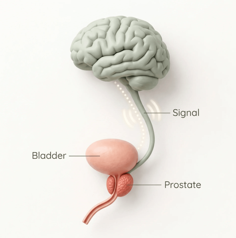 Diagram of the prostate, bladder and signal